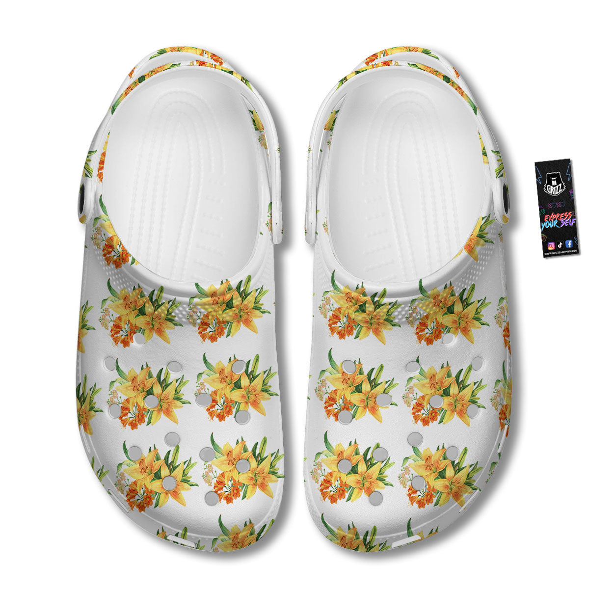 Yellow Lily Watercolor Print Pattern Clog-grizzshop