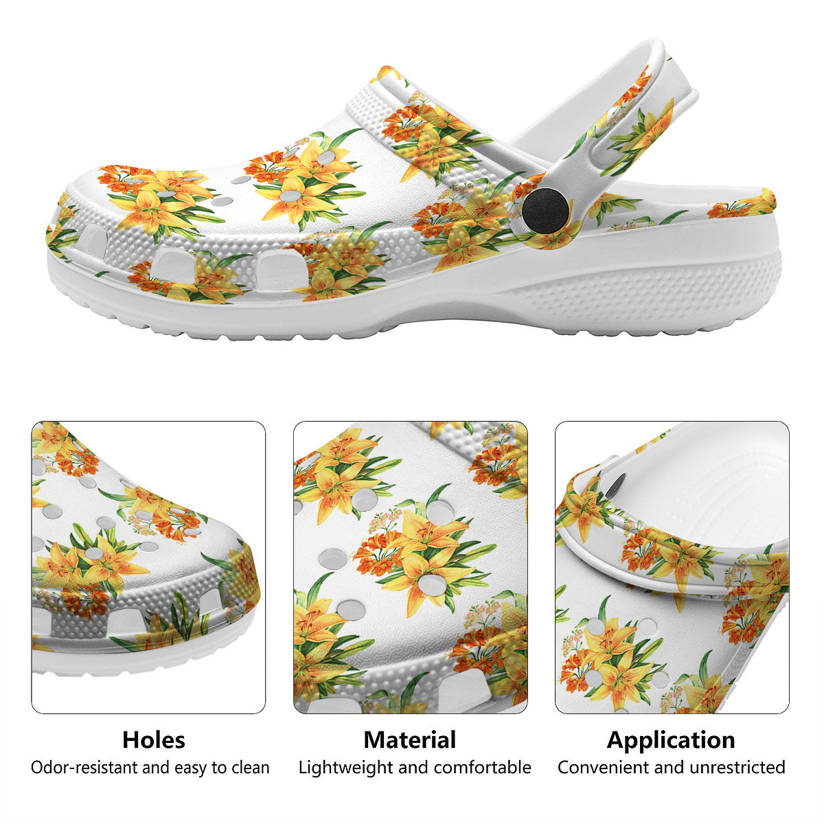 Yellow Lily Watercolor Print Pattern Clog-grizzshop