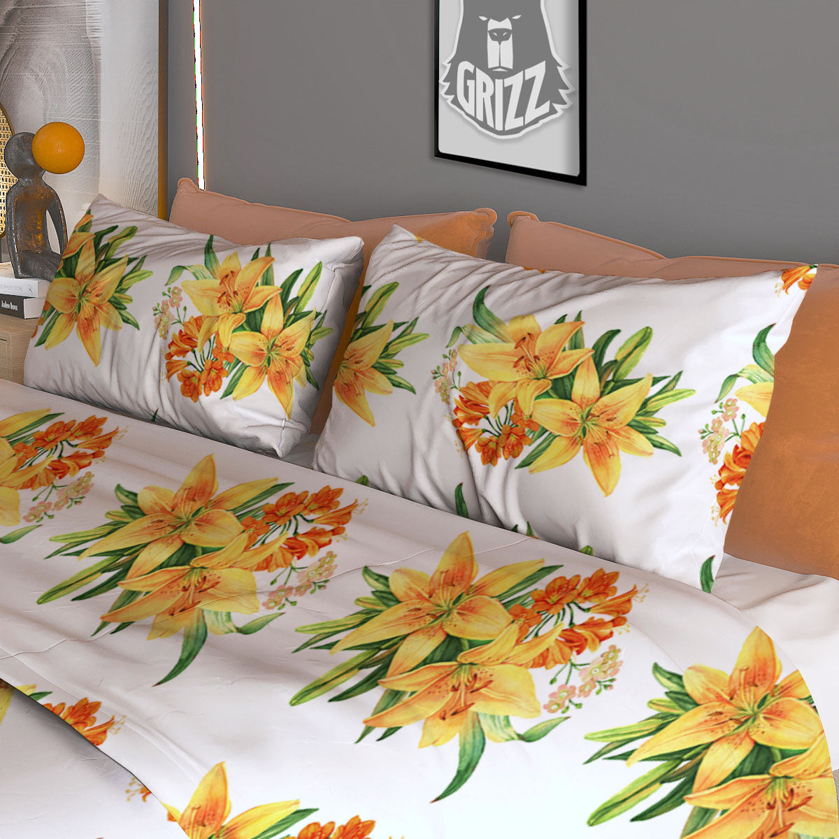 Yellow Lily Watercolor Print Pattern Duvet Cover Bedding Set
