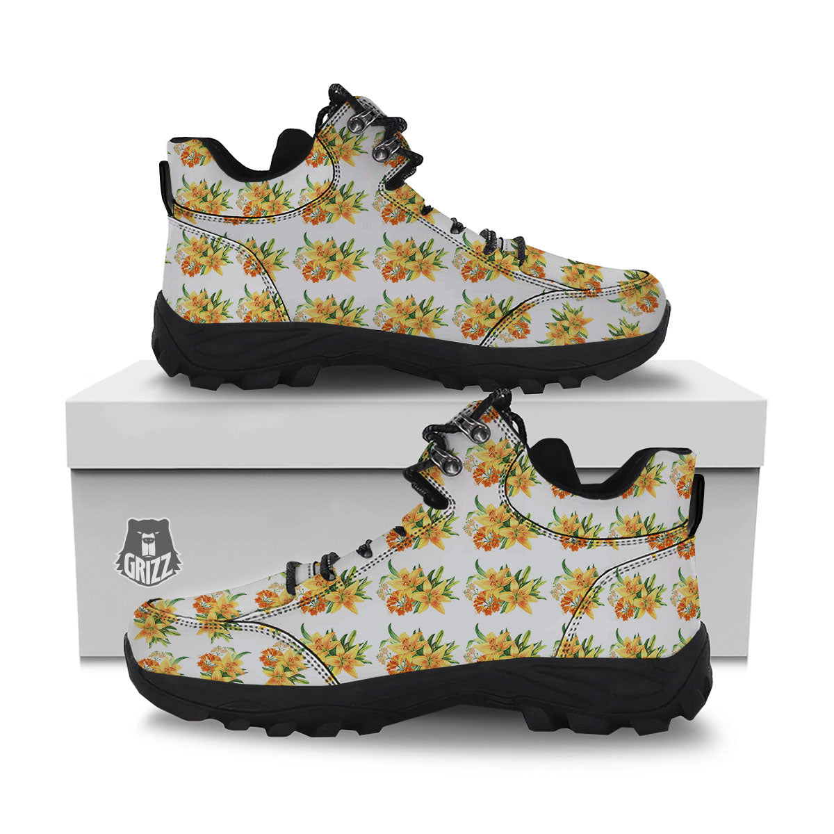 Yellow Lily Watercolor Print Pattern Hiking Shoes-grizzshop