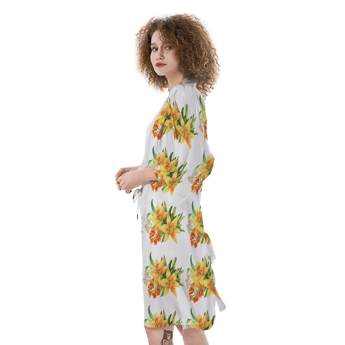 Yellow Lily Watercolor Print Pattern Kimono-grizzshop