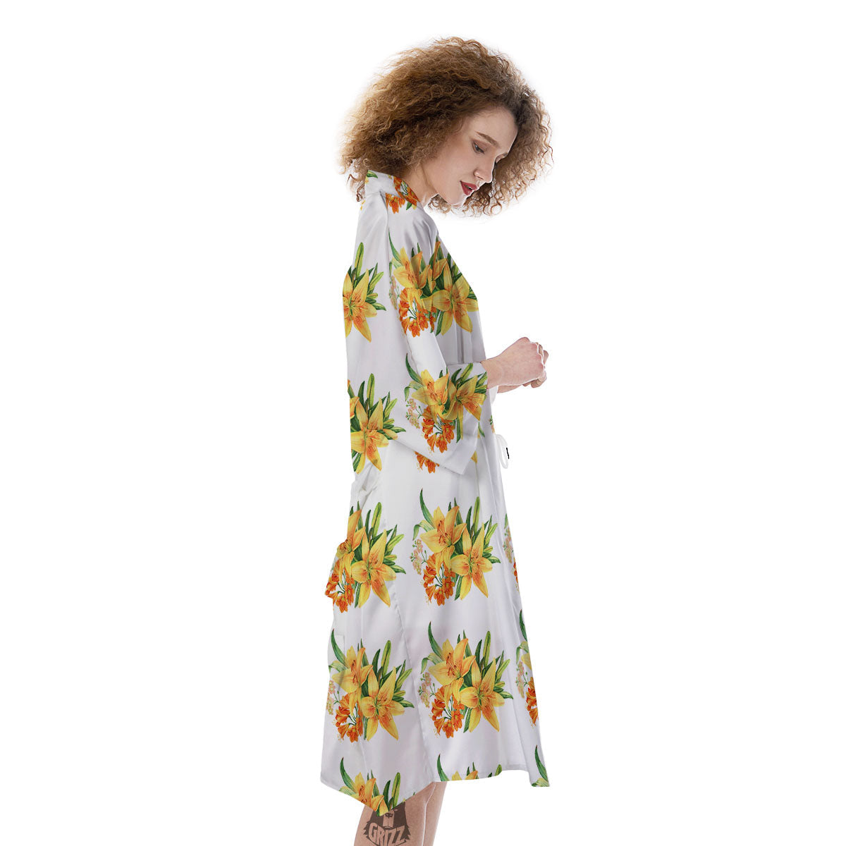 Yellow Lily Watercolor Print Pattern Kimono-grizzshop