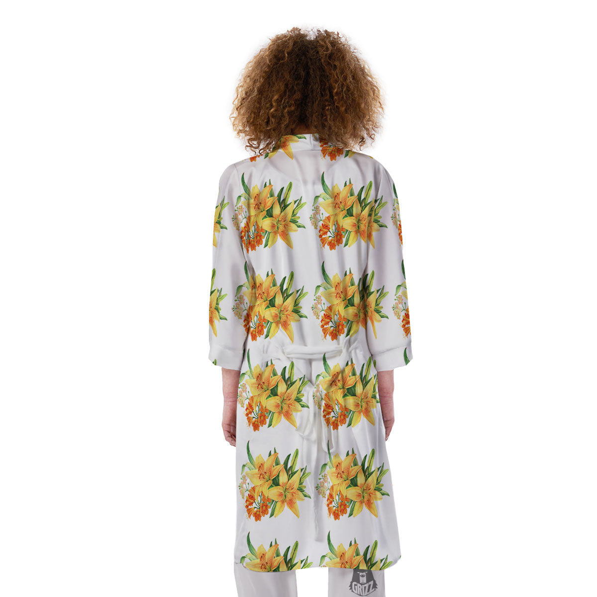 Yellow Lily Watercolor Print Pattern Kimono-grizzshop