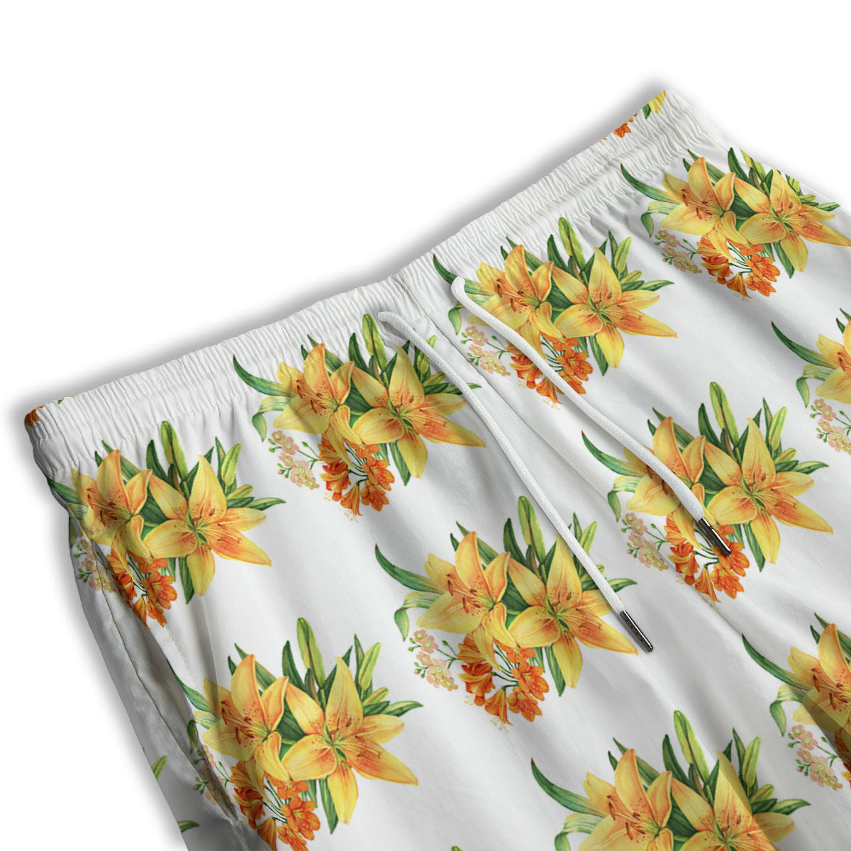 Yellow Lily Watercolor Print Pattern Men's Athletic Shorts
