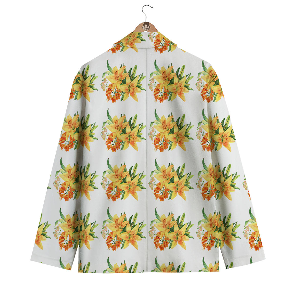 Yellow Lily Watercolor Print Pattern Men's Blazer-grizzshop