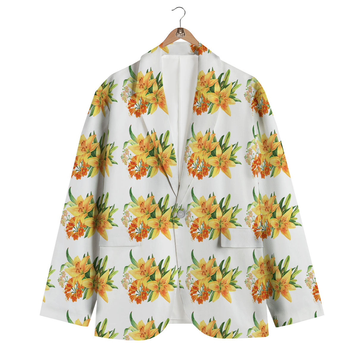 Yellow Lily Watercolor Print Pattern Men's Blazer-grizzshop
