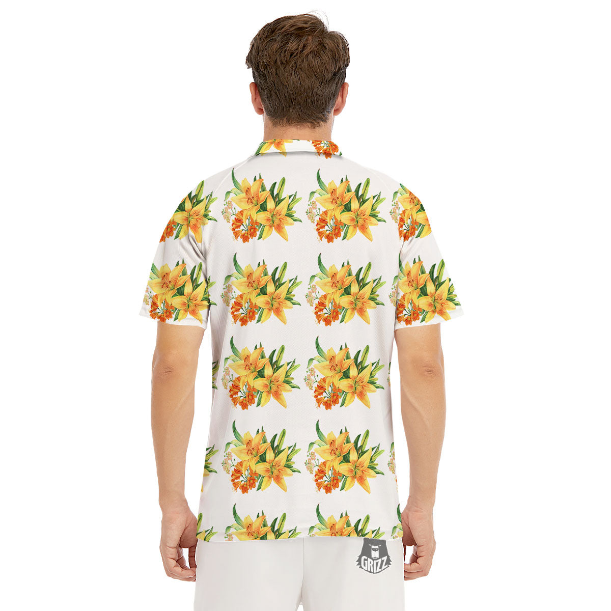 Yellow Lily Watercolor Print Pattern Men's Golf Shirts-grizzshop