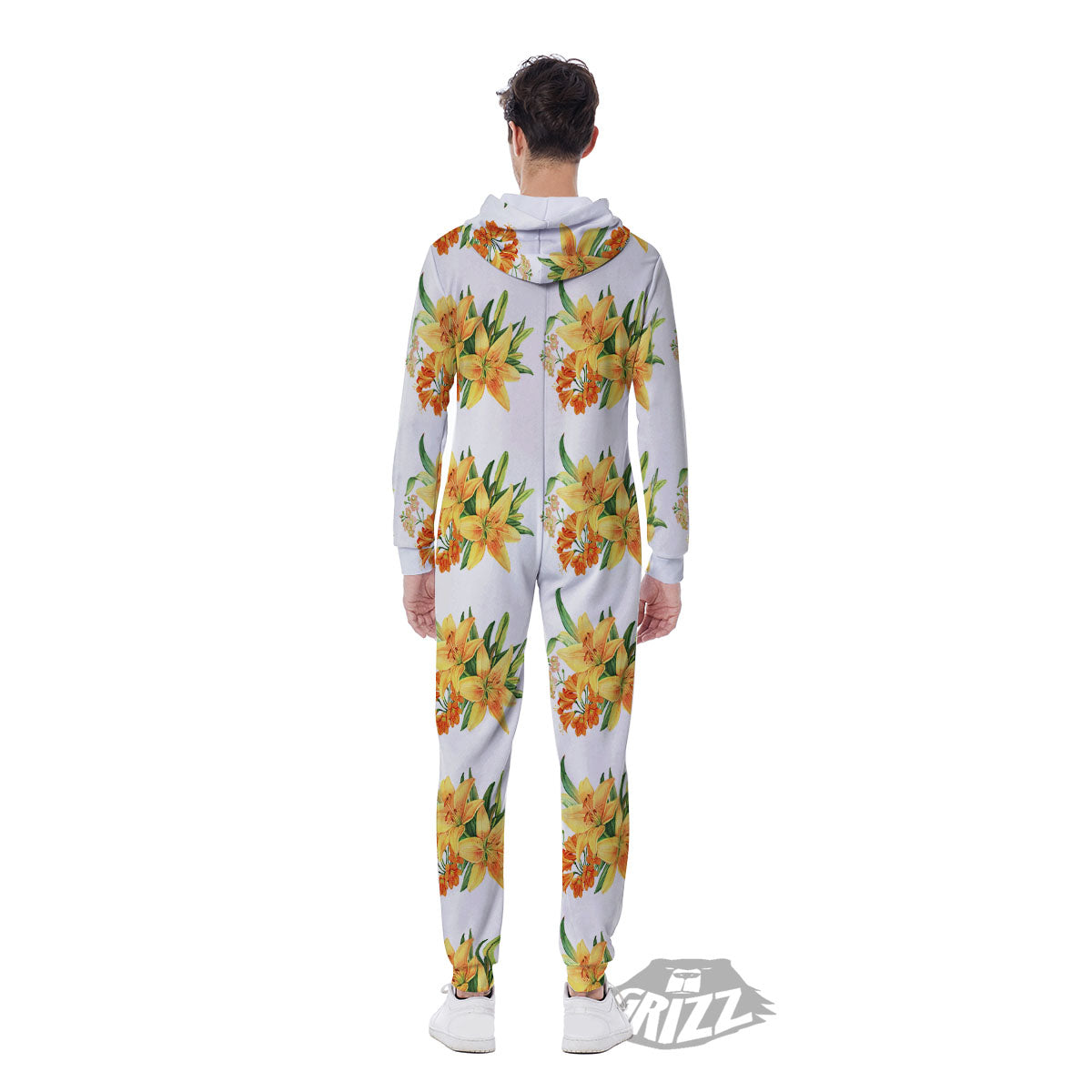 Yellow Lily Watercolor Print Pattern Men's Jumpsuit-grizzshop