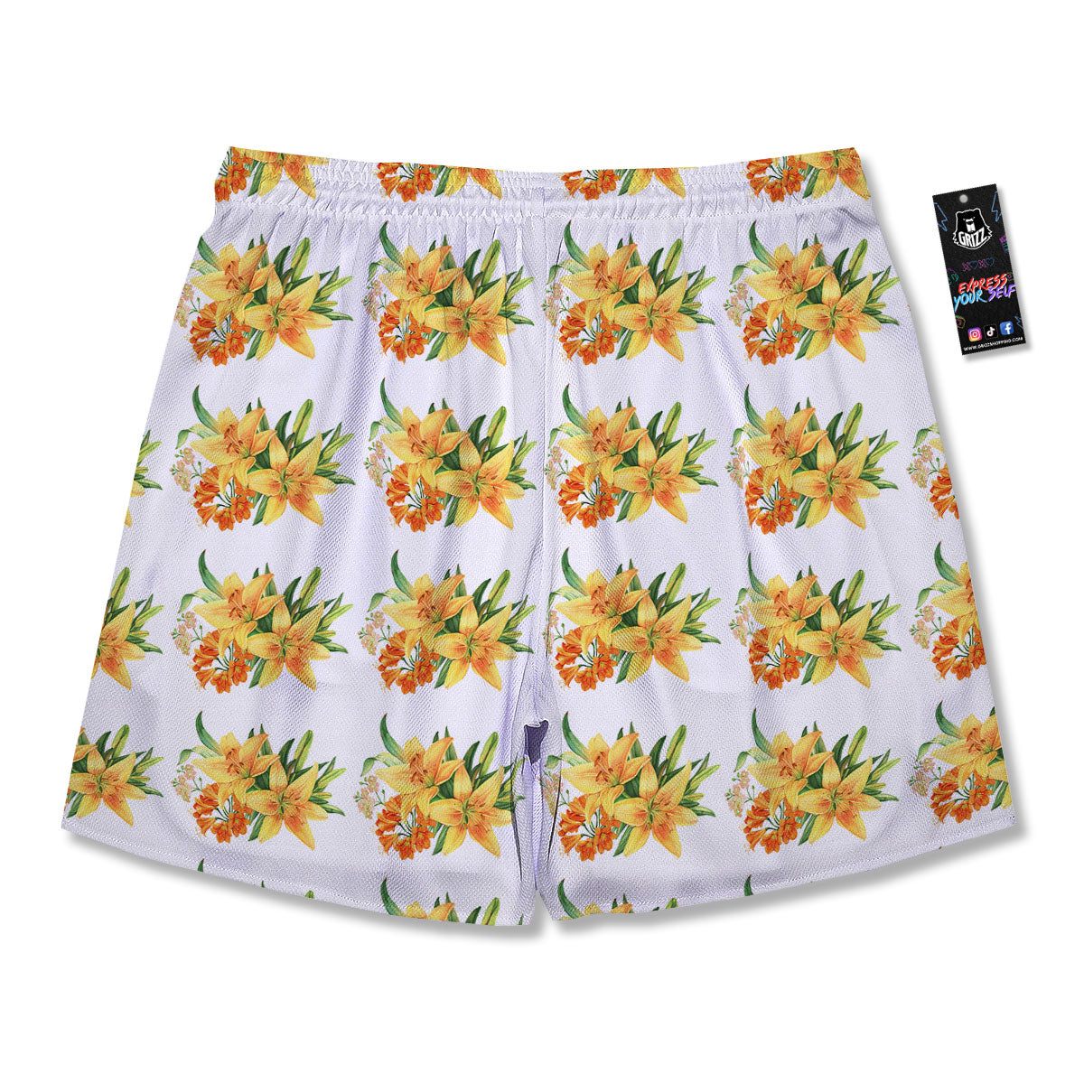Yellow Lily Watercolor Print Pattern Men's Running Shorts-grizzshop