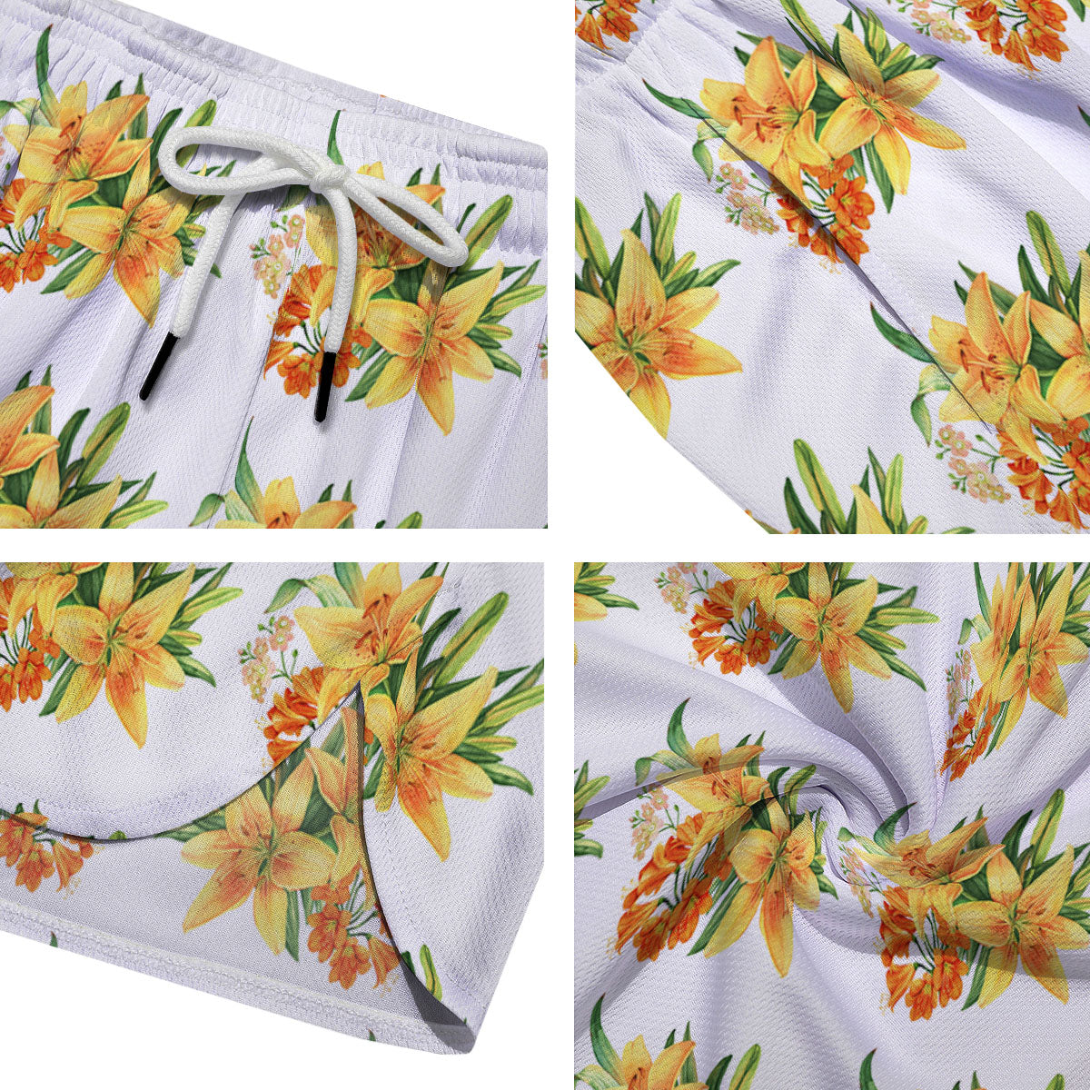 Yellow Lily Watercolor Print Pattern Men's Running Shorts-grizzshop