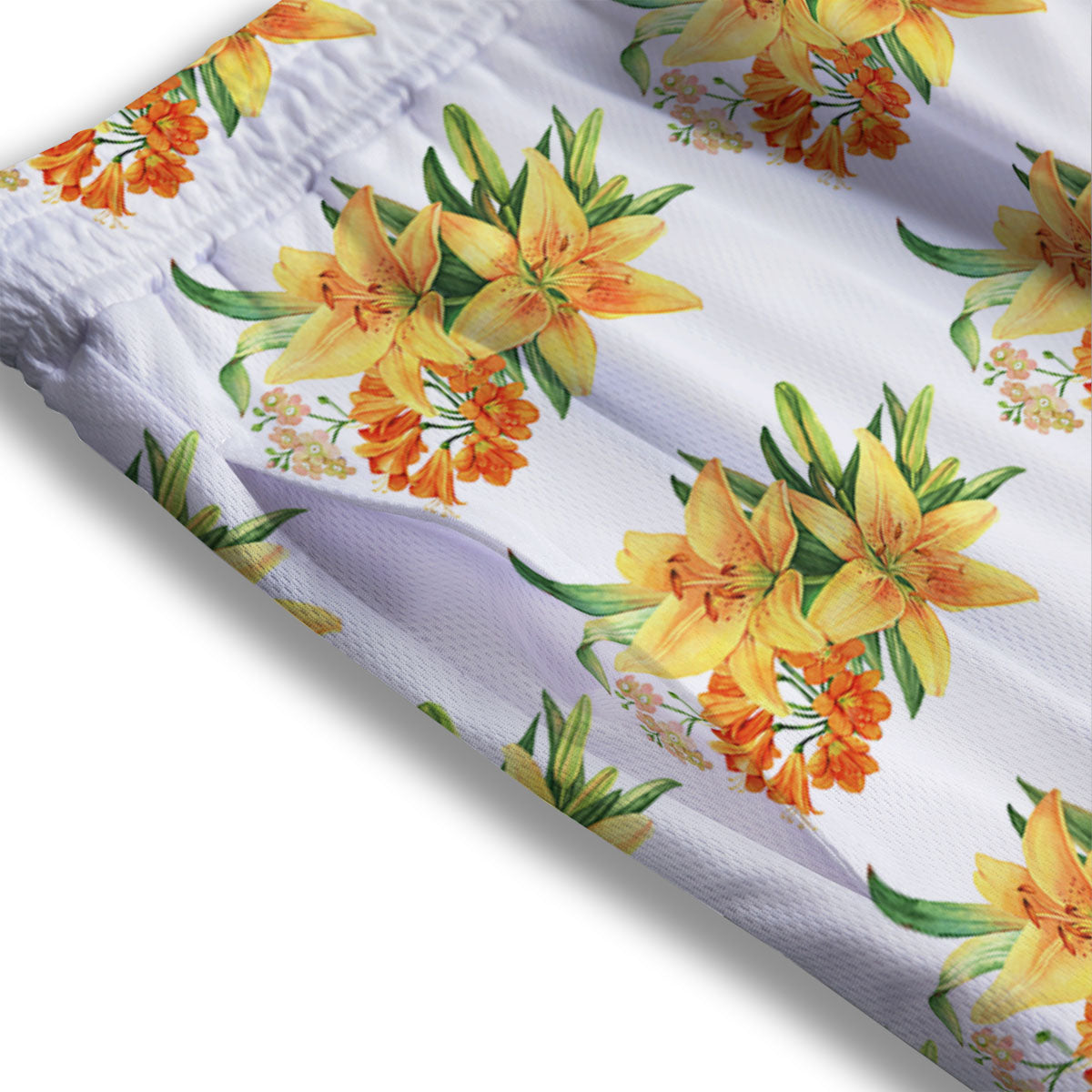 Yellow Lily Watercolor Print Pattern Mesh Shorts