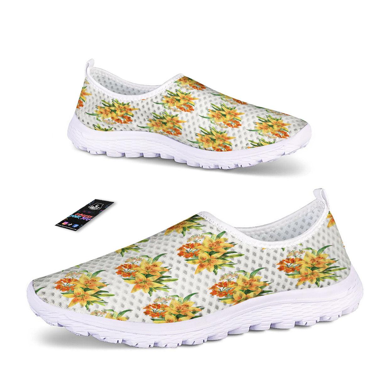 Yellow Lily Watercolor Print Pattern Nurse Shoes-grizzshop