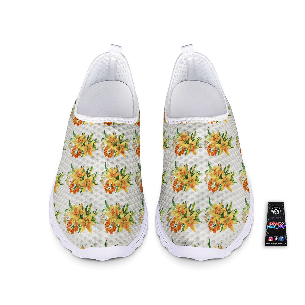 Yellow Lily Watercolor Print Pattern Nurse Shoes-grizzshop
