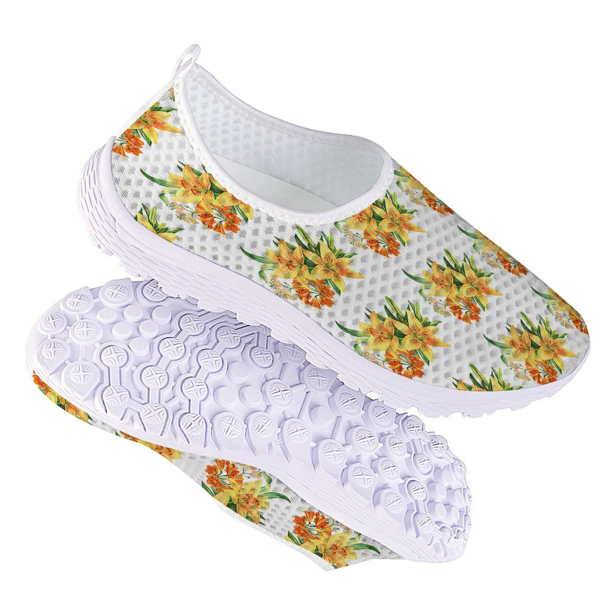 Yellow Lily Watercolor Print Pattern Nurse Shoes-grizzshop
