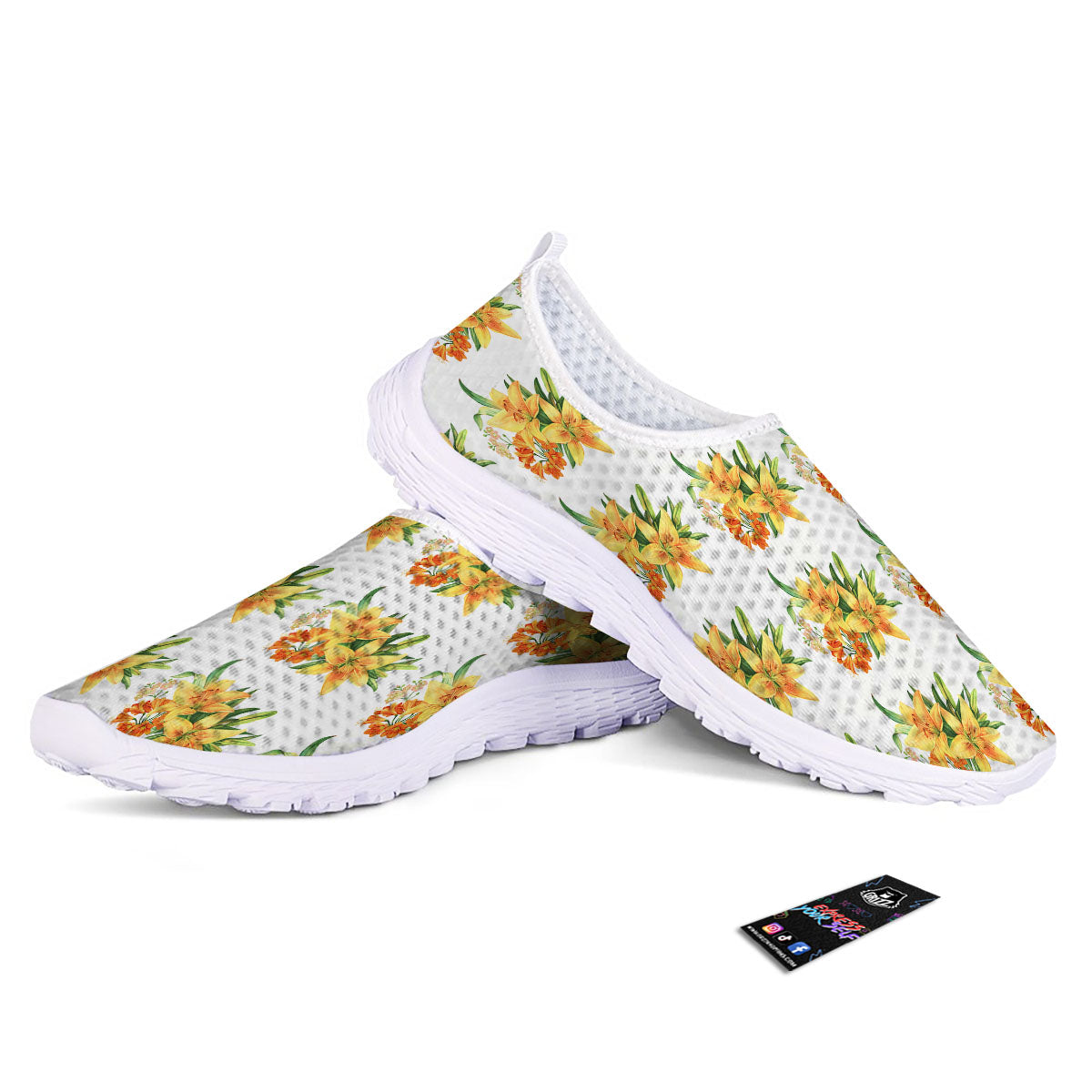 Yellow Lily Watercolor Print Pattern Nurse Shoes-grizzshop