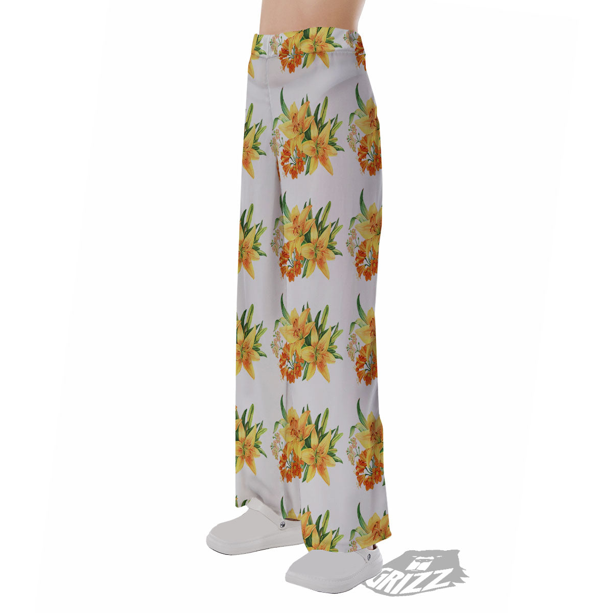 Yellow Lily Watercolor Print Pattern Pajama Pants-grizzshop