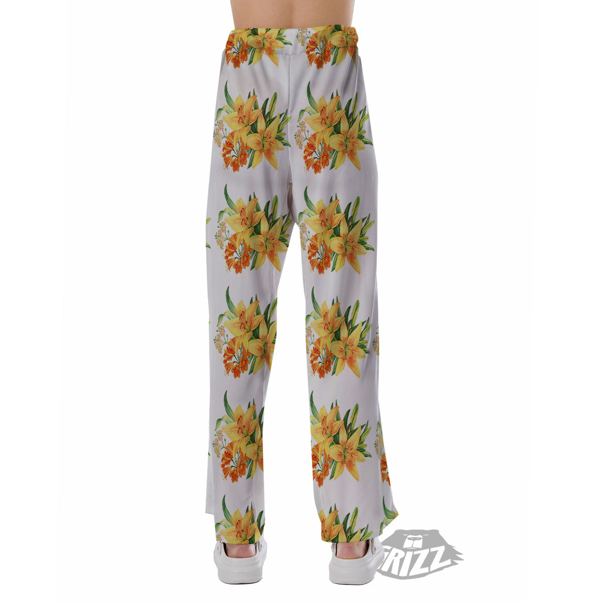 Yellow Lily Watercolor Print Pattern Pajama Pants-grizzshop