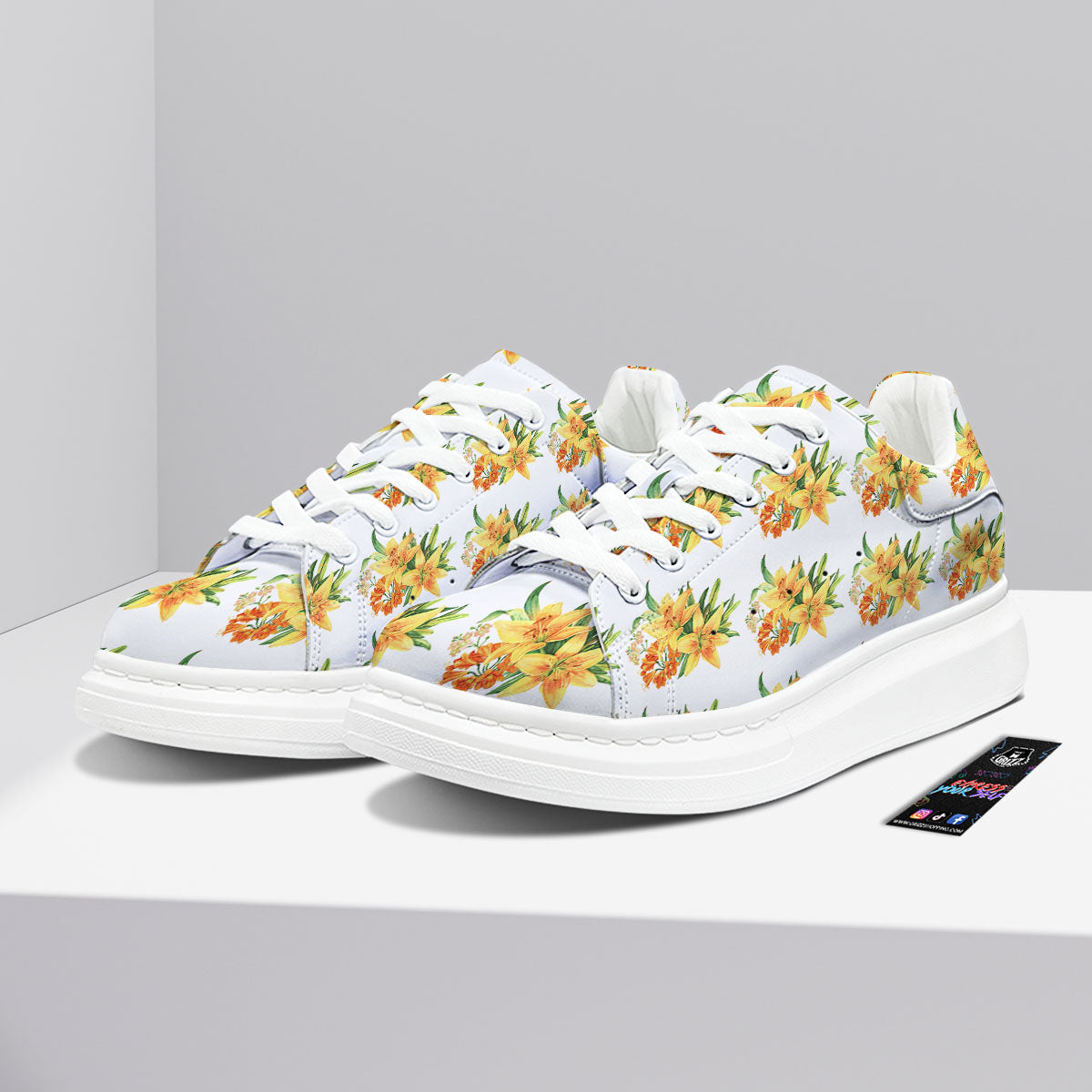 Yellow Lily Watercolor Print Pattern Platform Shoes-grizzshop