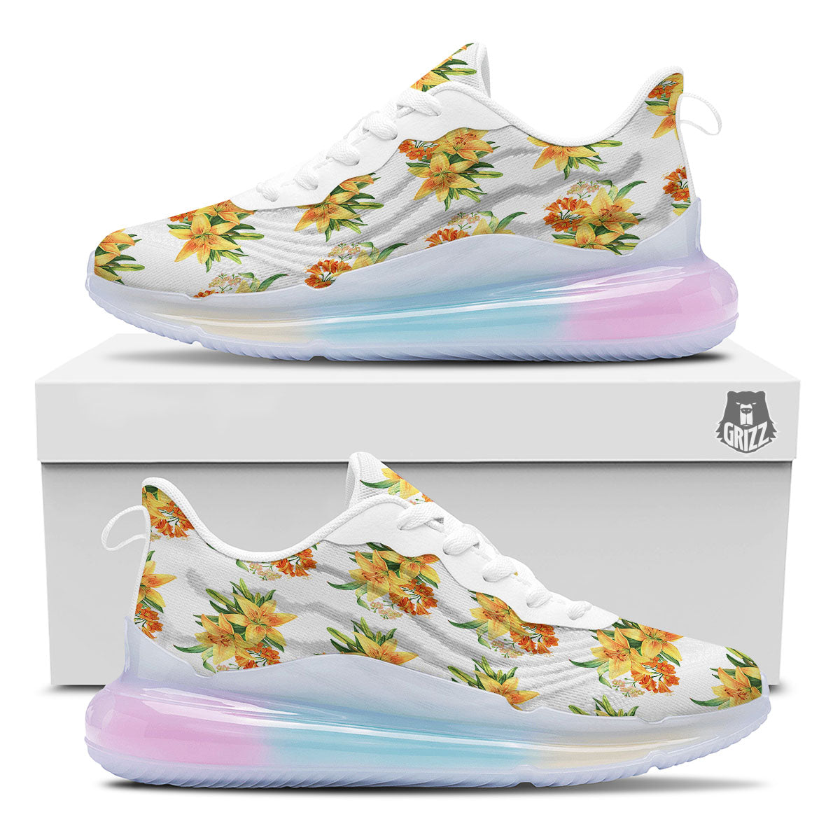 Yellow Lily Watercolor Print Pattern Running Sneakers-grizzshop