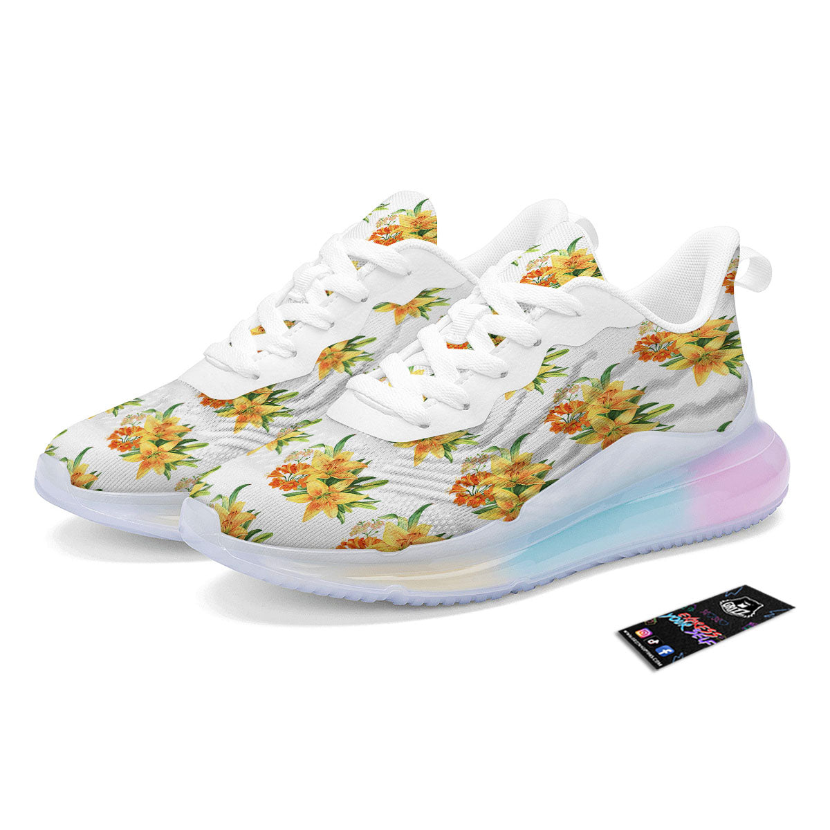 Yellow Lily Watercolor Print Pattern Running Sneakers-grizzshop