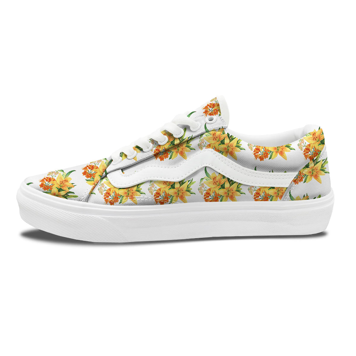 Yellow Lily Watercolor Print Pattern Skate Shoes-grizzshop