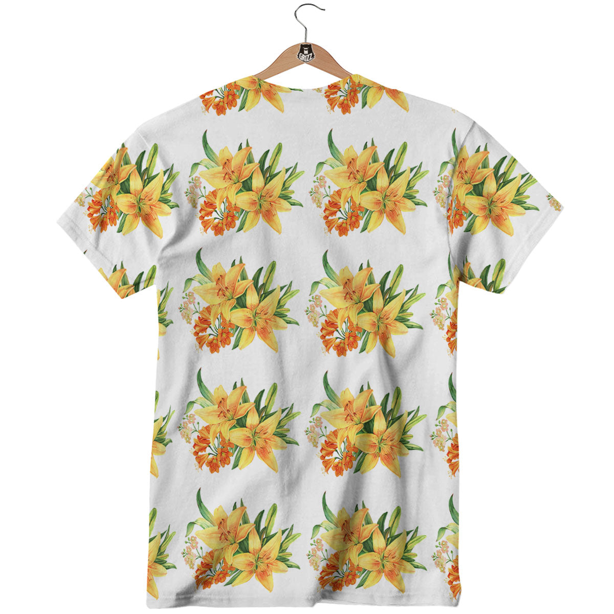 Yellow Lily Watercolor Print Pattern T-Shirt-grizzshop