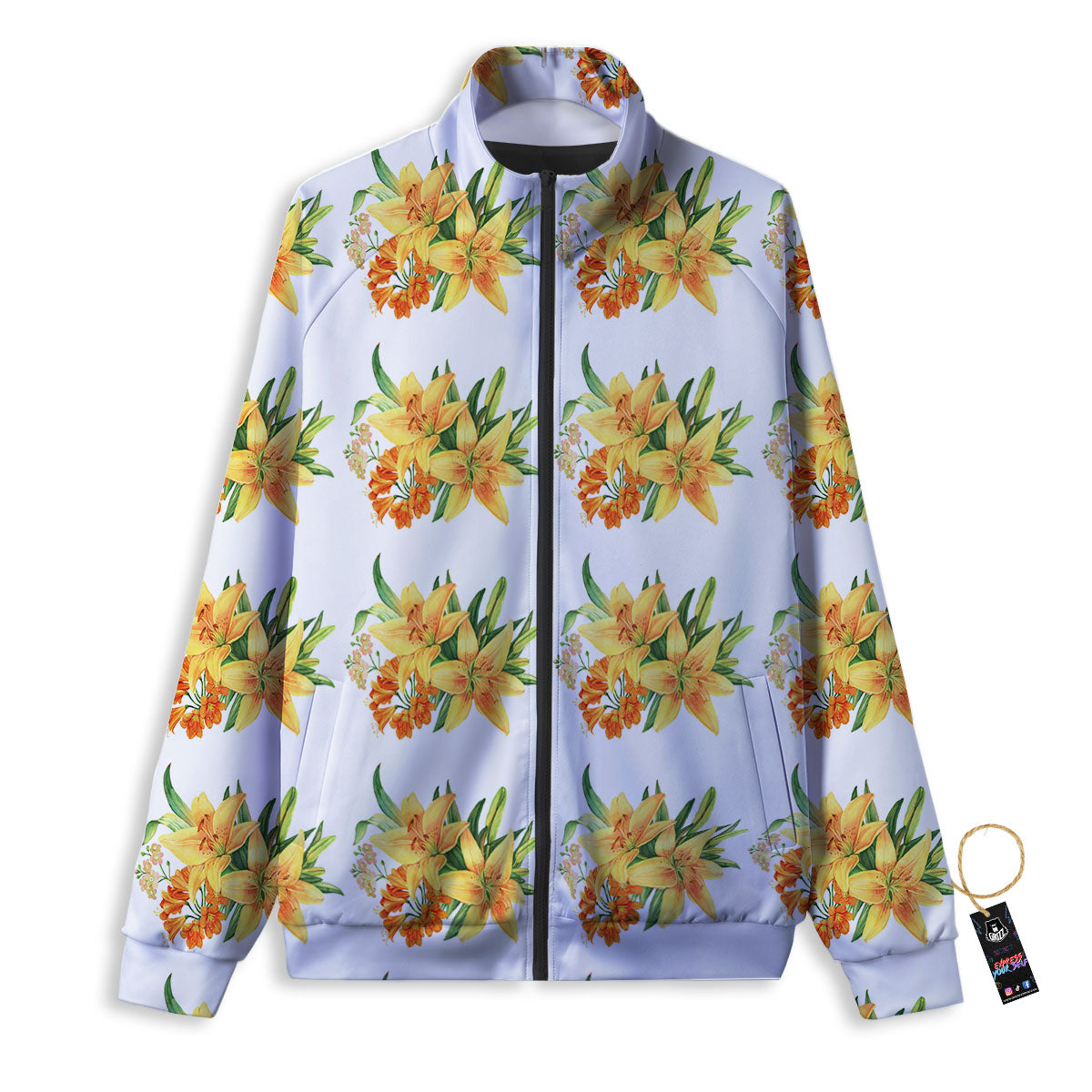 Yellow Lily Watercolor Print Pattern Track Jacket-grizzshop