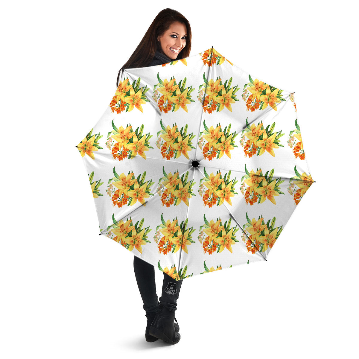 Yellow Lily Watercolor Print Pattern Umbrella-grizzshop