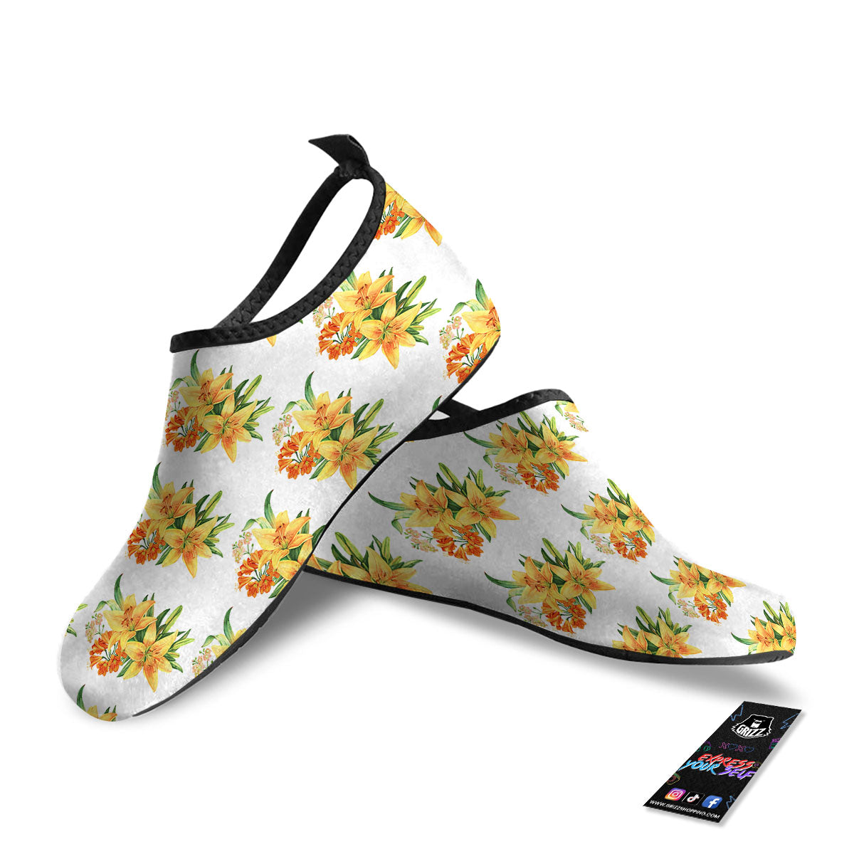 Yellow Lily Watercolor Print Pattern Water Shoes-grizzshop
