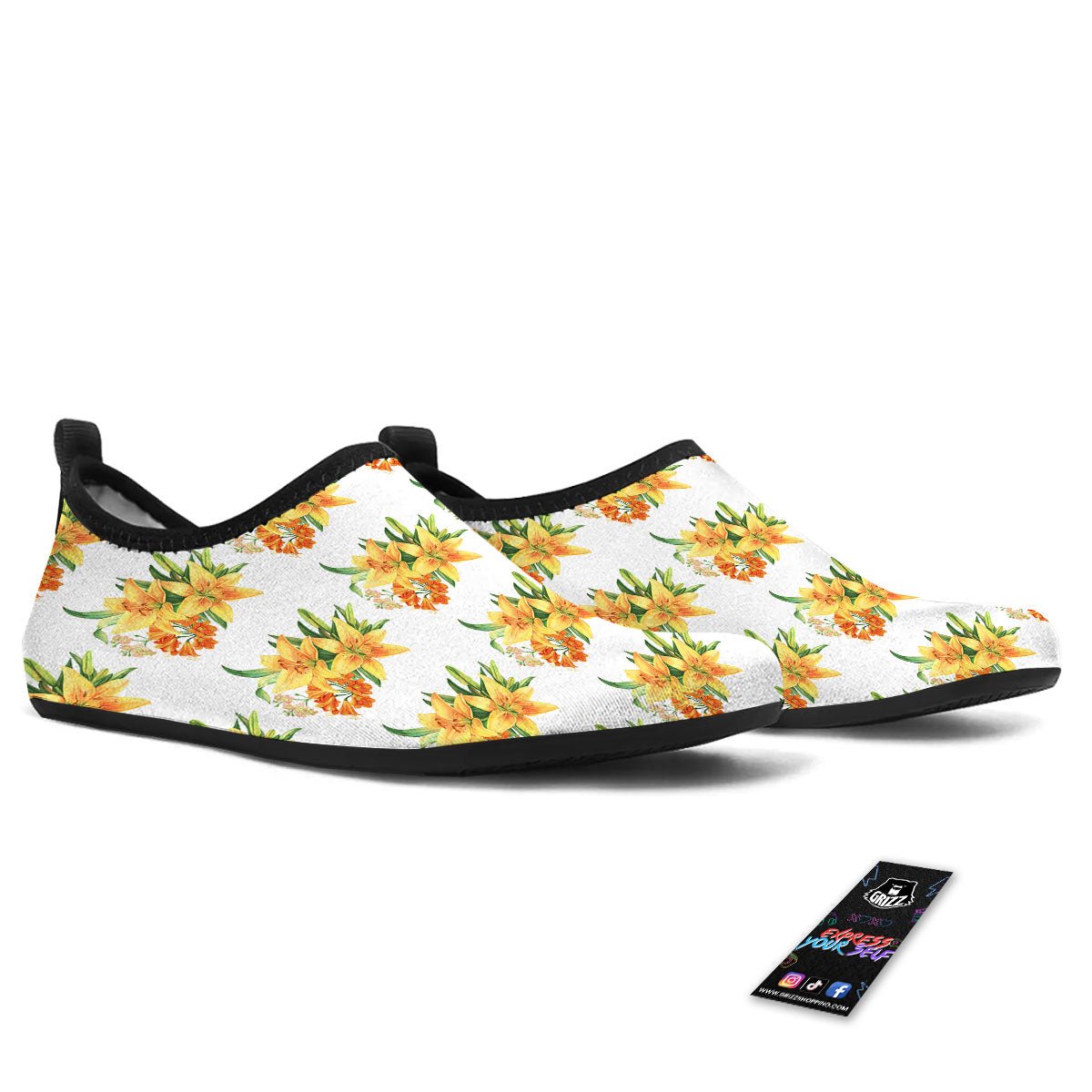 Yellow Lily Watercolor Print Pattern Water Shoes-grizzshop