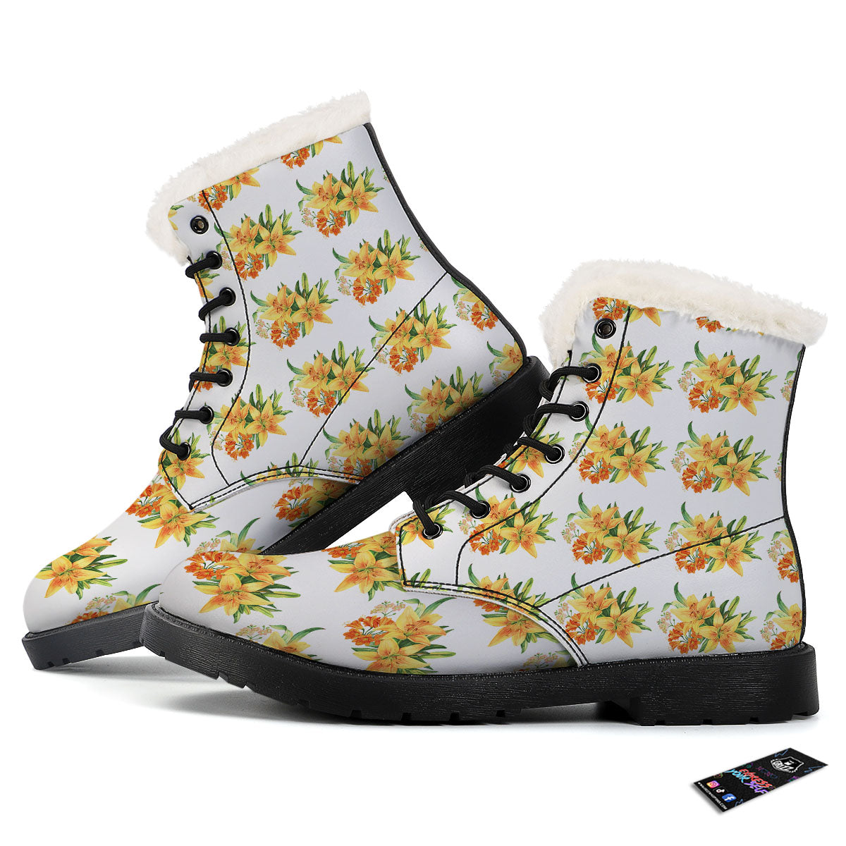 Yellow Lily Watercolor Print Pattern Winter Boots-grizzshop