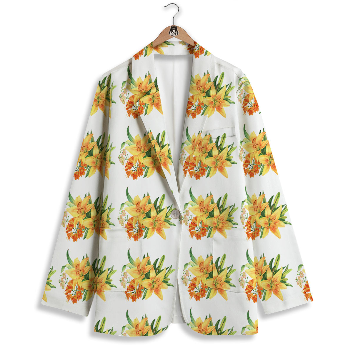 Yellow Lily Watercolor Print Pattern Women's Blazer-grizzshop