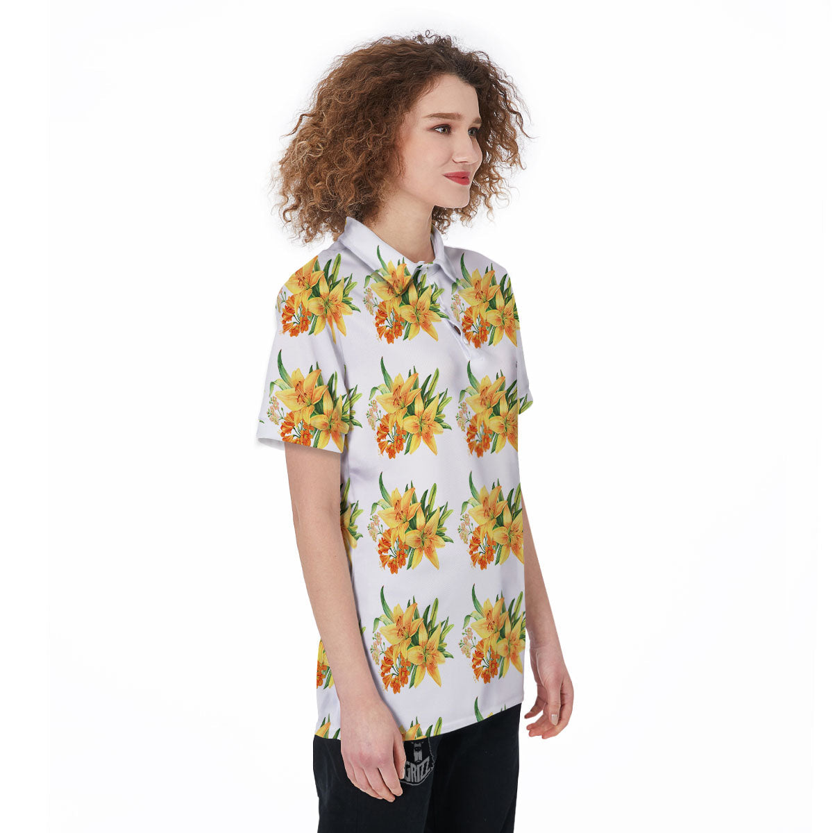 Yellow Lily Watercolor Print Pattern Women's Golf Shirts-grizzshop