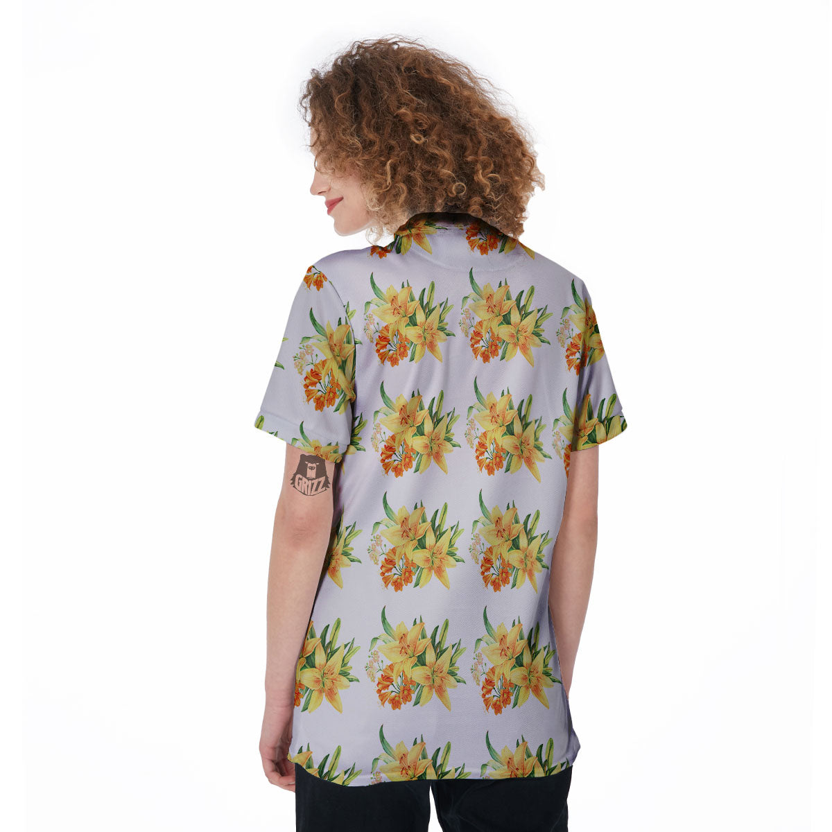Yellow Lily Watercolor Print Pattern Women's Golf Shirts-grizzshop