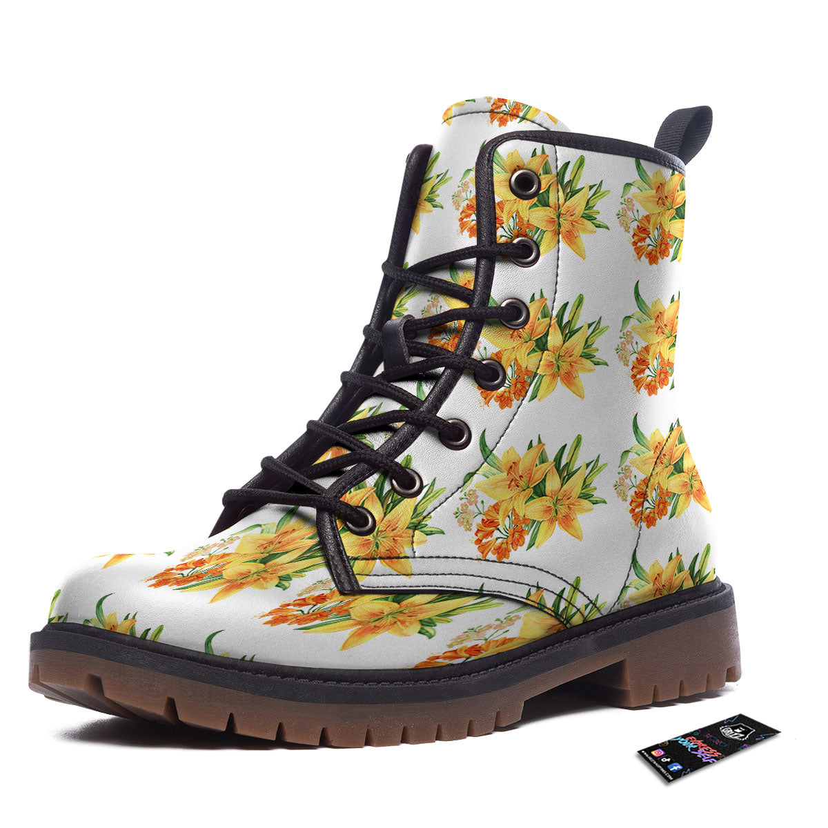 Yellow Lily Watercolor Print Pattern Work Boots-grizzshop