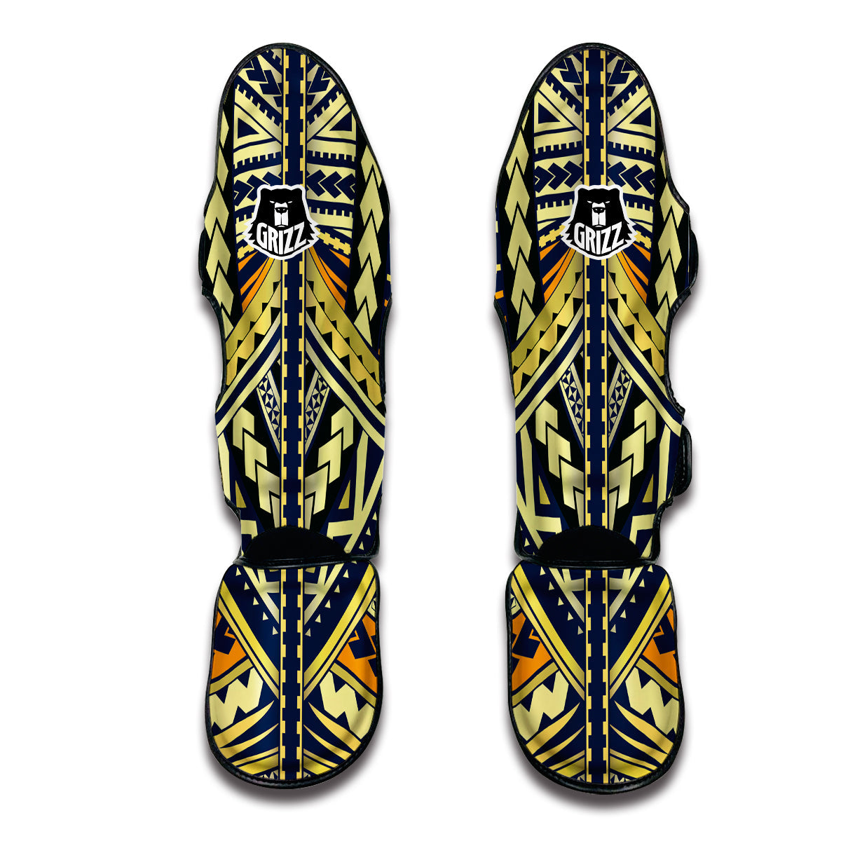 Yellow Maori Tribal Muay Thai Shin Guards-grizzshop