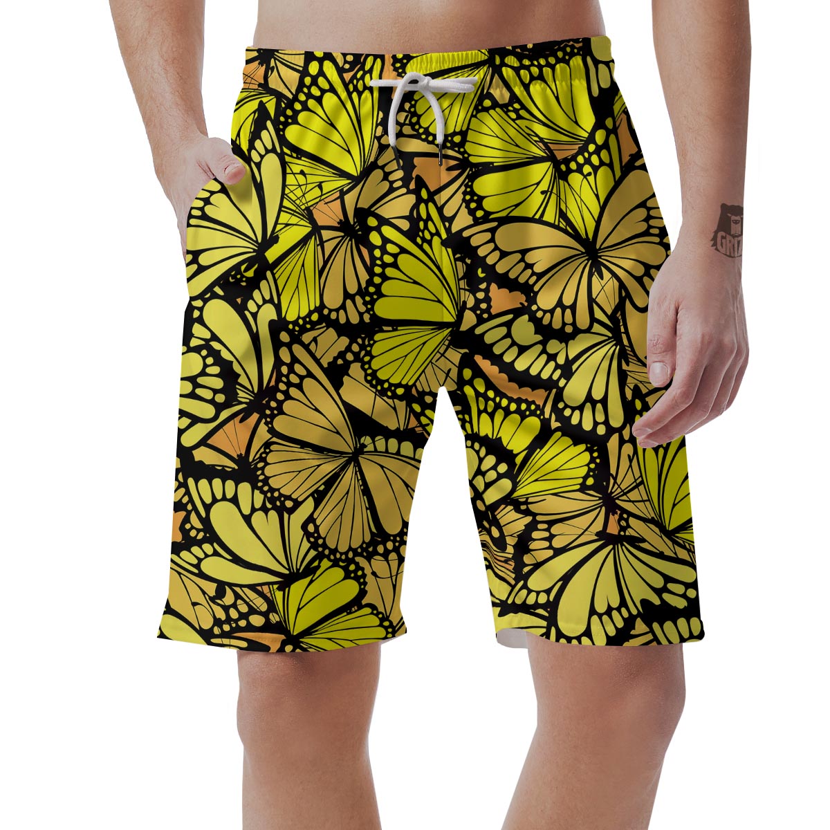 Yellow Monarch Butterfly Men's Shorts-grizzshop