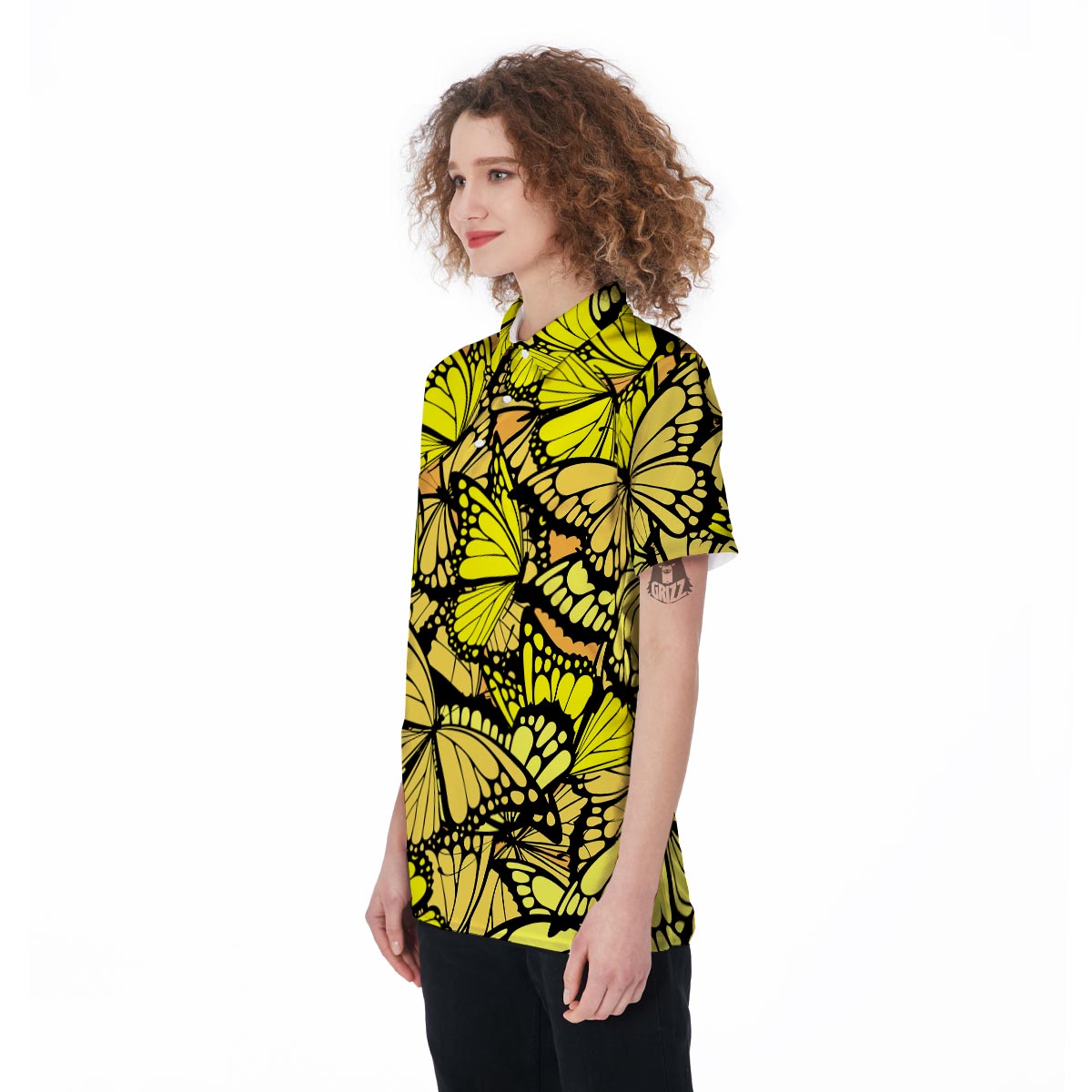 Yellow Monarch Butterfly Women's Golf Shirts-grizzshop