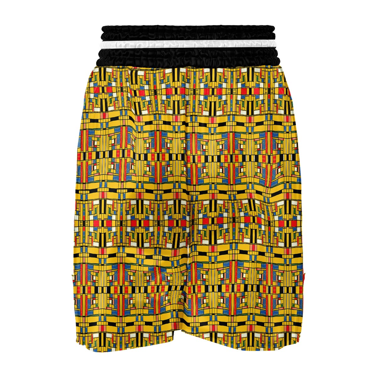 Yellow Mondrian Pattern Print Boxing Shorts-grizzshop