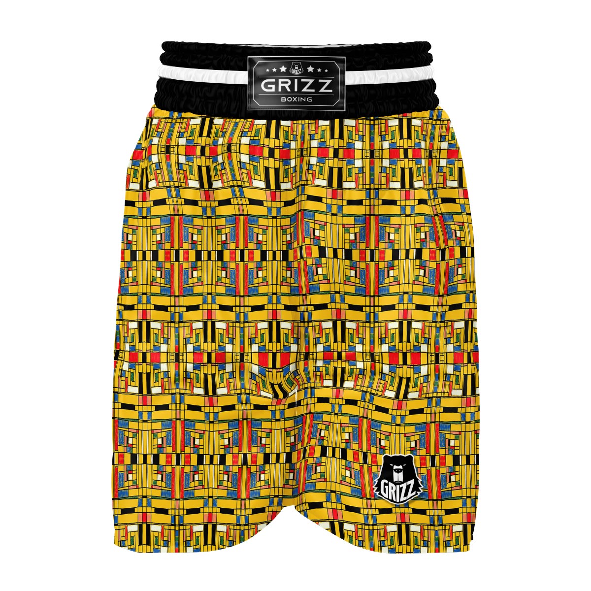 Yellow Mondrian Pattern Print Boxing Shorts-grizzshop