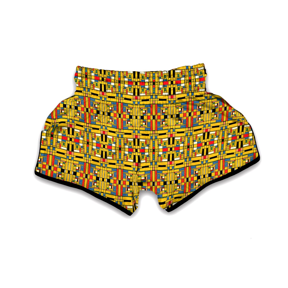 Yellow Mondrian Pattern Print Muay Thai Boxing Shorts-grizzshop