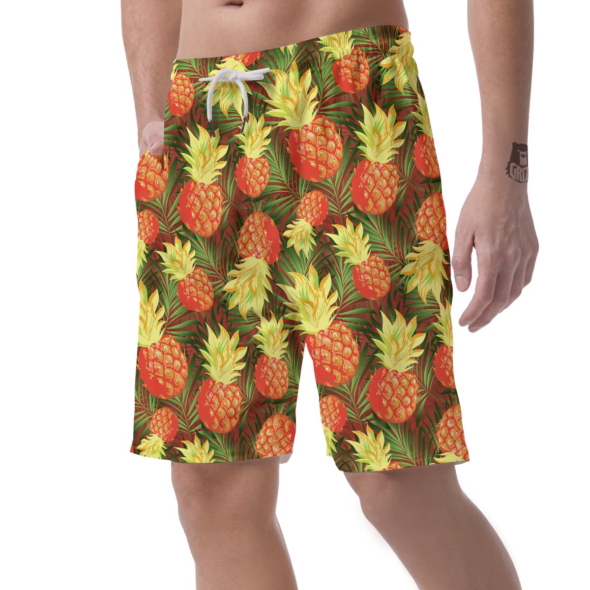 Yellow Neon Pineapple Hawaiian Print Men's Shorts-grizzshop
