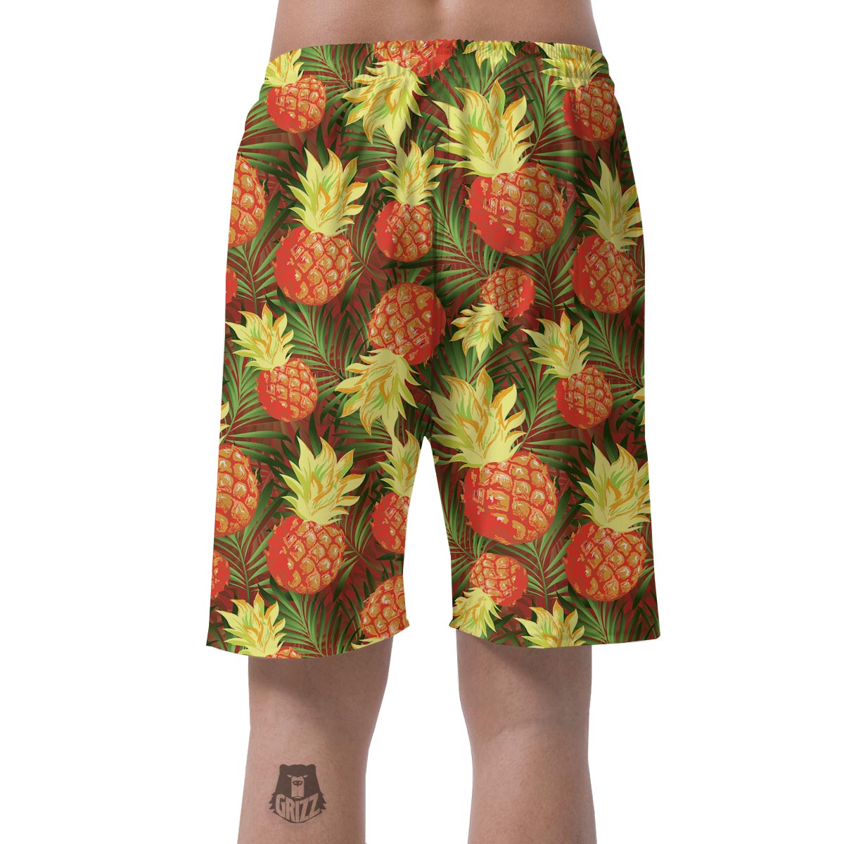 Yellow Neon Pineapple Hawaiian Print Men's Shorts-grizzshop