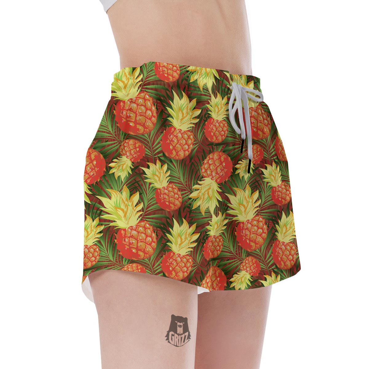 Yellow Neon Pineapple Hawaiian Print Women's Shorts-grizzshop