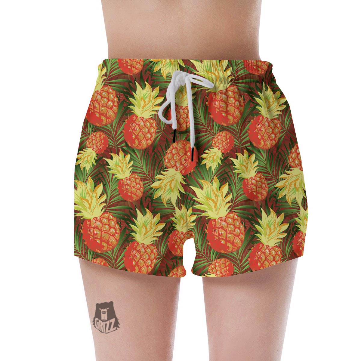 Yellow Neon Pineapple Hawaiian Print Women's Shorts-grizzshop