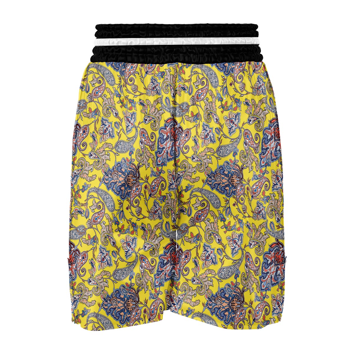 Yellow Paisley Pattern Print Boxing Shorts-grizzshop