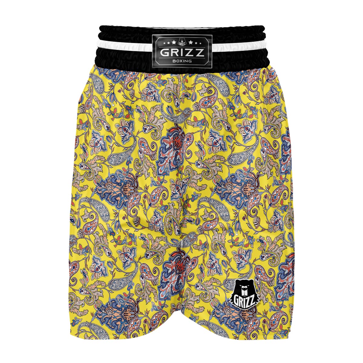 Yellow Paisley Pattern Print Boxing Shorts-grizzshop
