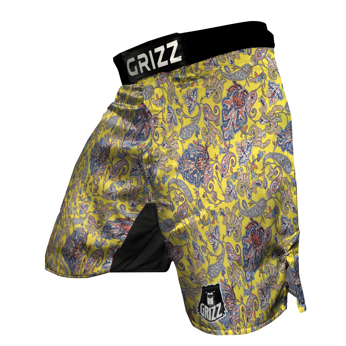 Yellow Paisley Pattern Print MMA Shorts-grizzshop