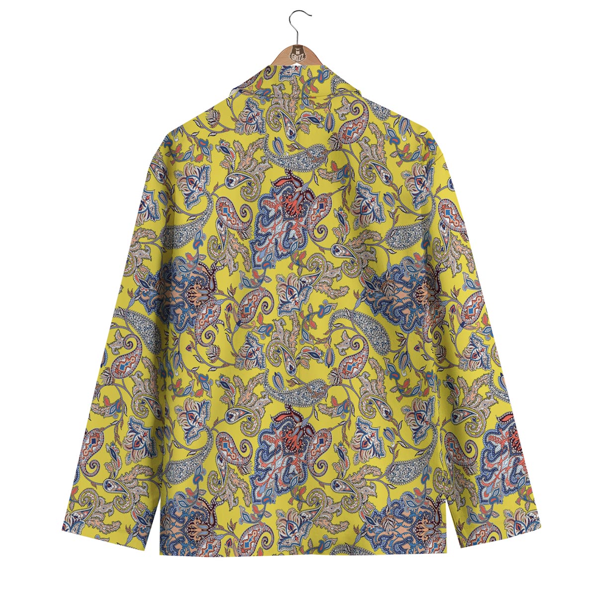 Yellow Paisley Pattern Print Men's Blazer-grizzshop