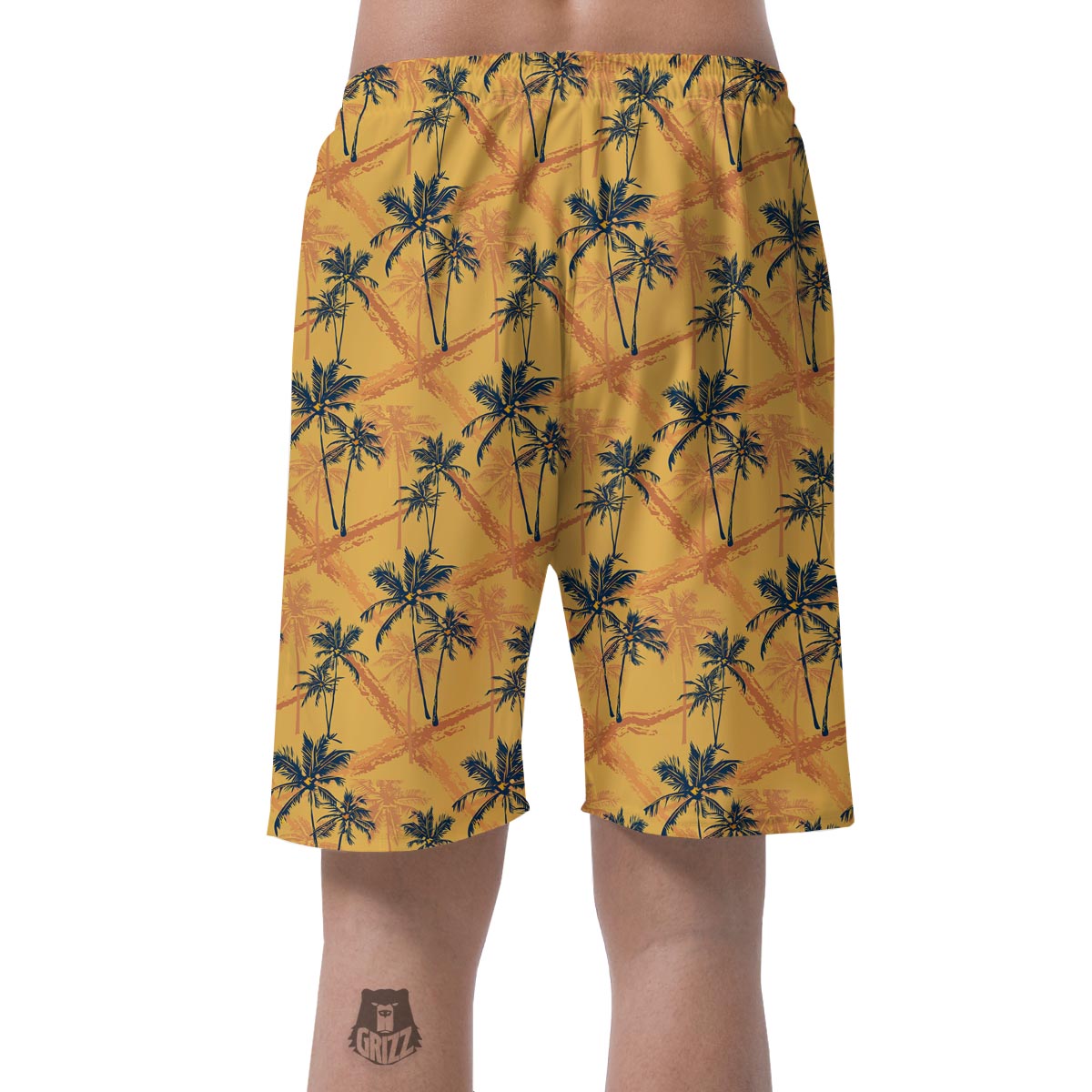 Yellow Palm Tree Hawaiian Print Men's Shorts-grizzshop